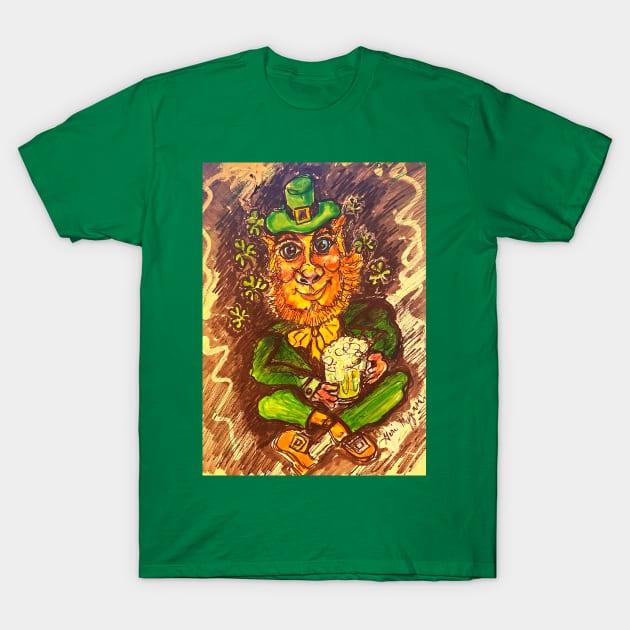 Leprechaun celebrating St. Paddys Day T-Shirt by TheArtQueenOfMichigan 